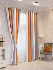 QYFLRDL On Sales Petrel Orange Grey Stripe Custom Made Curtains(Color: Orange Grey)
