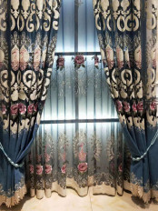 QYFLS2020H Bona  Embroidered Flowers Blue Custom Made Sheer Curtains 