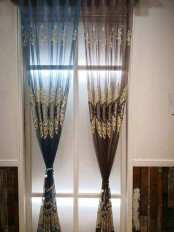 QYFLS2020K Bona Beige Blue Brown Floral Embroidered Custom Made Sheer Curtains