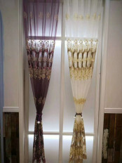 QYFLS2020L Bona Beige Blue Purple Floral Embroidered Custom Made Sheer Curtains