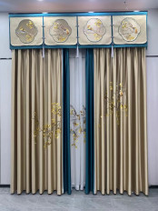 QYHL225E Silver Beach Embroidered Annunciation Birds Champagne Gold Faux Silk Custom Made Curtains