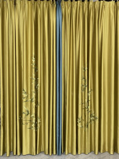 EQYHL225GA Extra Silver Beach Embroidered Chinese Lucky Bamboo Faux Silk Ready Made Curtains