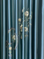 QYHL225LS Silver Beach Embroidered Beautiful Hibiscus Flowers Faux Silk Blockout Curtains Fabric Samples