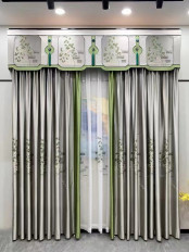 QYHL225V Silver Beach Embroidered Chinese Green Pine Faux Silk Custom Made Curtains