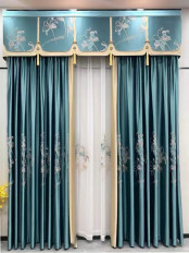 QYHL226D Silver Beach Embroidered Lotus Flower Faux Silk Custom Made Curtains
