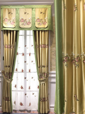 EQYHL226EA Silver Beach Embroidered Flowers Faux Silk Pleated Ready Made Curtains(Color: Gold)