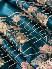 QYHL226MS Silver Beach Embroidered Flowers Faux Silk Fabric Samples