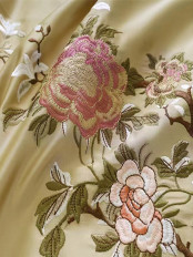 QYHL226NS Silver Beach Embroidered Peony Faux Silk Fabric Samples