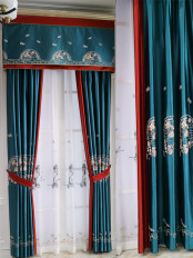 QYL2020I Silver Beach Embroidered Full moon Faux Silk Custom Made Curtains