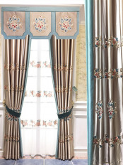 QYL2020M Silver Beach Embroidered Antique Flowers Faux Silk Custom Made Curtains