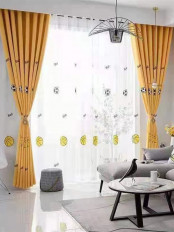 QYOM1221E Baker Football Grey Yellow Custom Made Children Curtains(Color: Yellow)