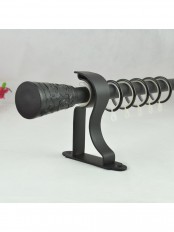 3/4" Floral Cork Finial Steel Single Curtain Rod Set Custom Length Curtain Rod (Color: Black)