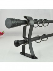 3/4" Floral Cork Finial Steel Double Curtain Rod Set Custom Length Curtain Rod (Color: Black)