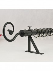 QYR36M20 7/8" Black Wrought Iron Single Curtain Rod Set with Tail Finial