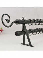 7/8" Black Wrought Iron Double Curtain Rod Set with Tail Finial Custom Length (Color: Black)