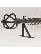 7/8" Black Wrought Iron Single Curtain Rod Set Spiral Globe Finial Custom Length (Color: Black)