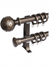 QYR45 1-1/8" Carved Ivory Black Bronze Ball Finial Aluminum Alloy Single Double Curtain rod set