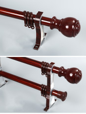 QYR53 1-1/8" Diameter Wood Grain Super Thick Aluminum Alloy Single Double Curtain rod sets