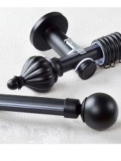 QYRY01 1-1/8" Ball Cone Finial Metal Single Curtain Rod Set Custom Length Curtain Pole(Color: Black)