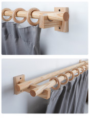 QYT05 1-1/8"  Ash Wood Square bracket Single Double Curtain Rod Sets(Color: Ash wood)
