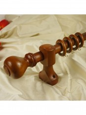 QYT1120 1-3/16" Wood Single Curtain Rod Set Similar Ball Finial (Color: Teak)