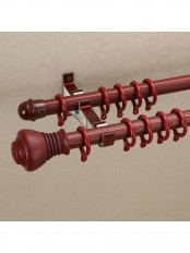 QYT2821 1-1/8" Wood Grain Nano Mute Double Curtain Rod Set Crown Finial Custom Made (Color: Red Wood)