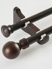Wood Finish Single/Double Luxury Curtain Rods With Brackets(Color: Black wood)