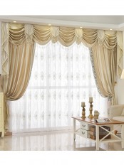 New arrival Denali Beige and Yellow Waterfall and Swag Valance and Sheers Custom Made Chenille Velvet Curtains Pair