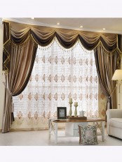 New arrival Denali Brown Plain Waterfall and Swag Valance and Sheers Custom Made Chenille Velvet Curtains