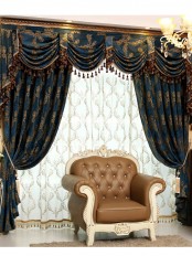 On sales!!! Baltic Jacquard Blue Coffee Brown color Floral Waterfall and Swag Valance and Sheers and Chenille Velvet Curtains Pair For living room