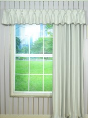 Solid Double Pinch Pleat Valance and Curtains with Gimp Fabric Trim