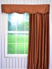 Swan Solid Brown Color Fake-layered Wave Window Valance and Curtains
