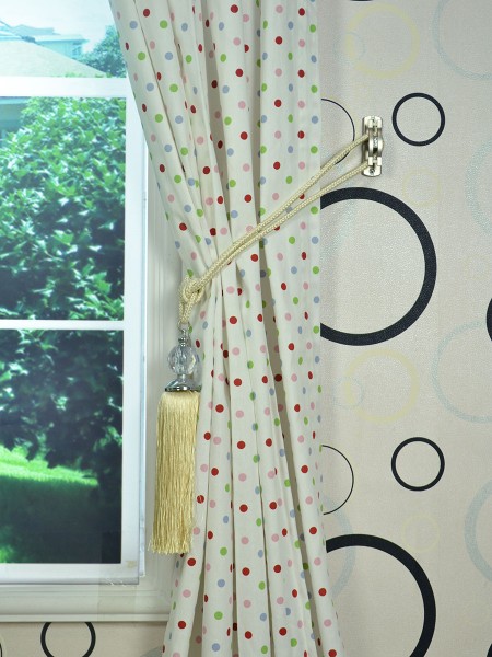 Alamere Kids House Polka Dot Printed Versatile Pleat Cotton Curtain Tassel Tiebacks