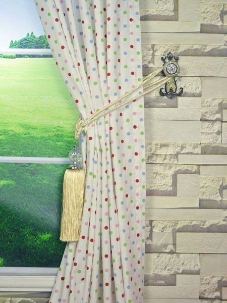 Alamere Kids House Polka Dot Printed Tab Top Cotton Curtain Tassel Tiebacks