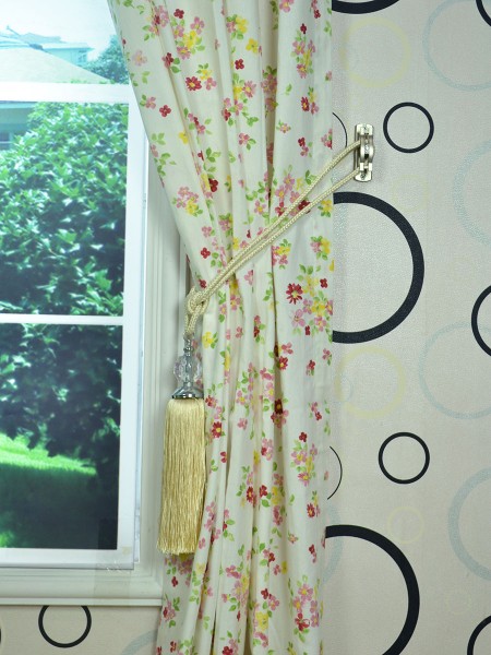 Alamere Colorful Floral Printed Versatile Pleat Cotton Curtain Tassel Tiebacks