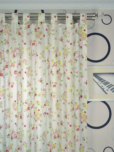 Alamere Colorful Floral Printed Tab Top Cotton Curtain Heading Style