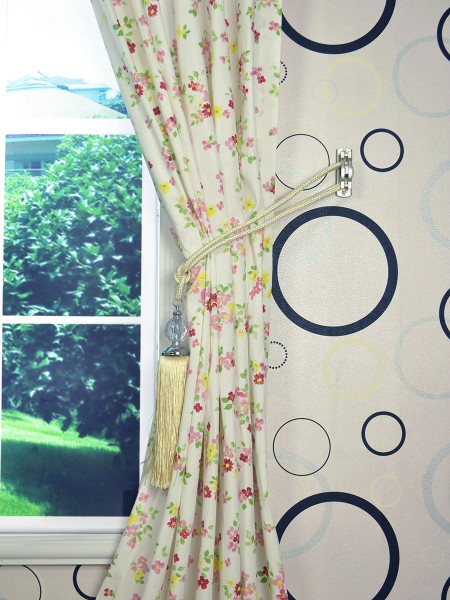 Alamere Colorful Floral Printed Tab Top Cotton Curtain Tassel Tiebacks