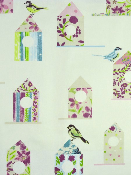 Alamere Birdhouses Printed Double Pinch Pleat Cotton Curtain (Color: Razzmic Berry)