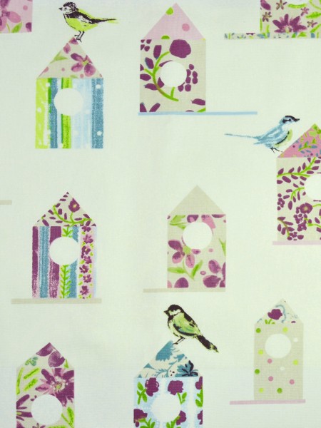 Alamere Birdhouses Printed Tab Top Cotton Curtain (Color: Razzmic Berry)