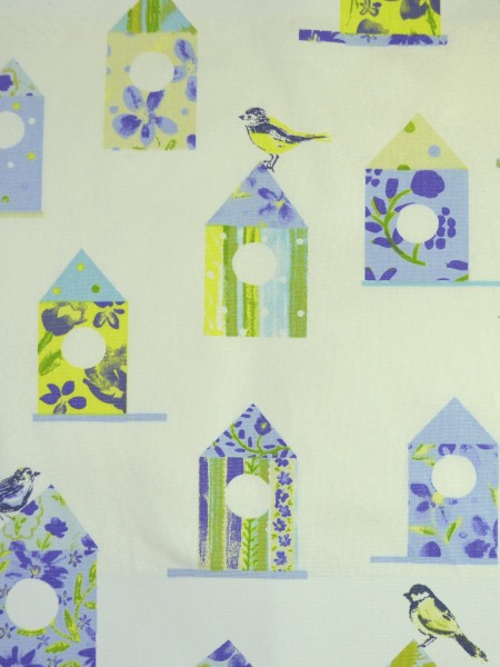 Alamere Birdhouses Printed Double Pinch Pleat Cotton Curtain (Color: Cerulean Frost)