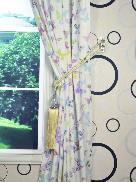 Alamere Butterflies Printed Tab Top Cotton Curtain Tassel Tiebacks
