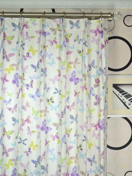 Alamere Butterflies Printed Double Pinch Pleat Cotton Curtain Heading Style
