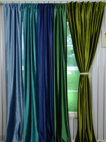 63 Inch 96 Inch Whitney Green and Blue Solid Blackout Grommet Velvet Curtains