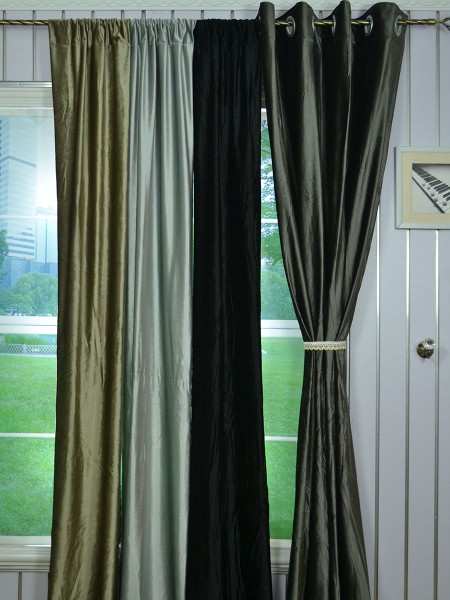 63 Inch 96 Inch Whitney Gray and Black Solid Blackout Grommet Velvet Curtains