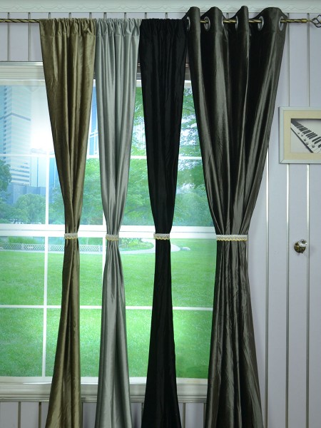 120 Inch Extra Wide Whitney Gray and Black Blackout Grommet Velvet Curtains