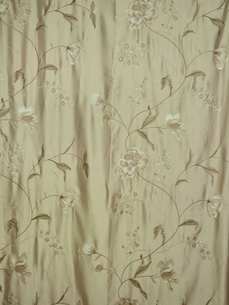 Morgan Deep Champagne Embroidered Floral Faux Silk Custom Made Curtains Online (Color: Deep Champagne) 