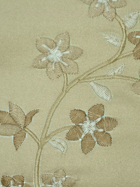 120 Inch Extra Wide Morgan Deep Champagne Embroidered Floral Faux Silk Curtains Fabric Details