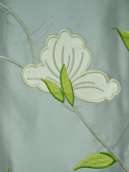 Morgan Gray Embroidered Bird Branch Faux Silk Fabric Samples Fabric Details