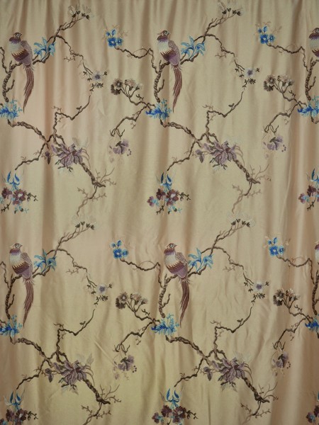 Morgan Light Apricot Embroidered Branch Faux Silk Custom Made Curtains Online (Color: Light Apricot)