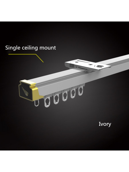 CHR49 Heavy-Duty Ivory Black Rose Gold Single/Double Curtain Tracks Ceiling/Wall Mounts For Living Room(Color: Ivory)